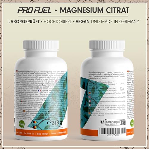 Magnesiumcitrat Kapseln 240x mit 375 mg Magnesium aus hochwertigem Magnesium Citrate - optimal hochdosiert & bioverfügbar - laborgeprüft mit Zertifikat - 100% vegan - Vorrat für 80 Tage