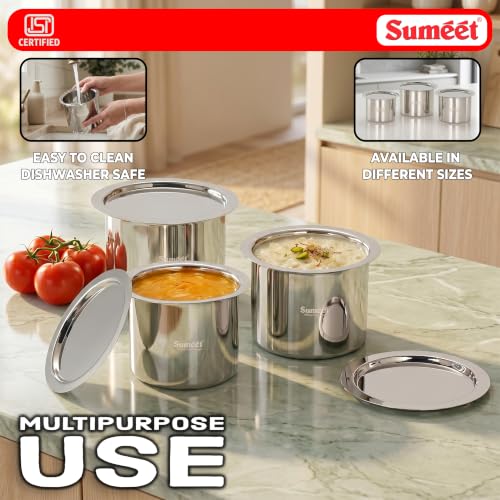 Image of Sumeet ISI Certified Stainless Steel Ganj /Milk Boiler /Tope Set, Silver
