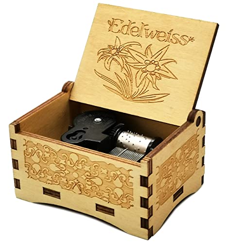 Micteney Edelweiss caja de música, caja de música de madera juego edelweiss, Laser grabado Clockwork Driven, regalos Edelweiss para mujeres/niños (Edelweiss)