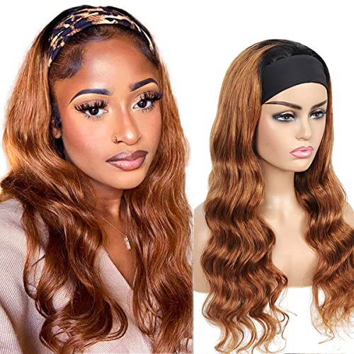 Body Headband Wigs Ombre Brown 100% Brazilian Human Hair 16 Inches 1b/30 Body Wave None Lace Front Glueless Wigs for Black Women Machine Made Headband Wig 180% Density
