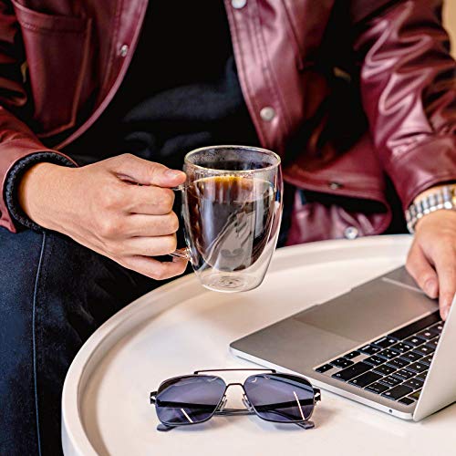 Meway 16Oz Double Wall Glass Coffee Mugs With Handle,Insulated Coffee Glass,Clear Espresso Cups,Glass Cappuccino Cups,Tea Cups,Latte Cups,Beverage Glasses,Heat Resistant ,4 Pack #TOP7