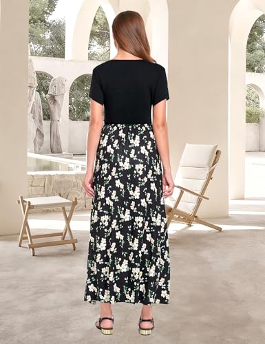 Image of Lacavocor Womens Short Sleeve Maxi Dresses Empire Waist Long Dress