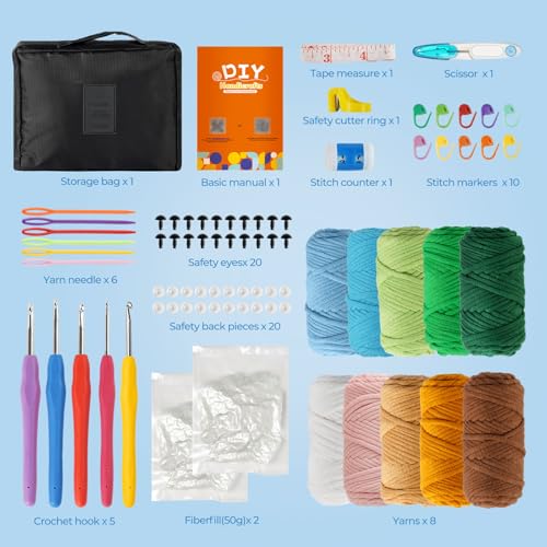 Image of iptek Crochet Kit for Beginners Adults,Crochet Yarn for Beginners, 10colors Total Crochet Yarn Kits with Easy-to -See Stitches,Includes Basic Stitch Guide and extensive amigurumi Video tutorials.