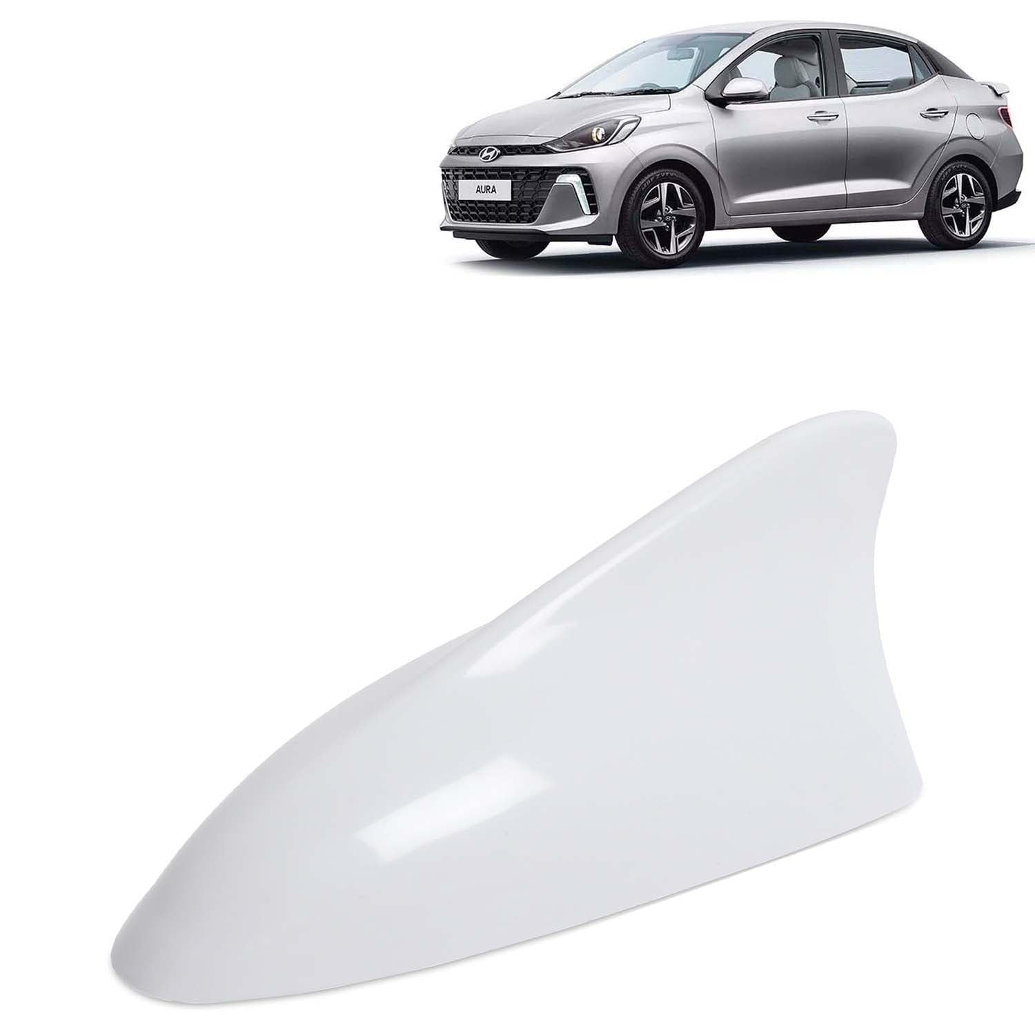 KINGSWAY Accessories Shark Fin Car Antenna Universal Size and Compatible with Hyundai Aura Year 2023 Onwards, Car Radio FM AM, DIY Easy Replacement Original Car Antenna, 1 Piece, White Color