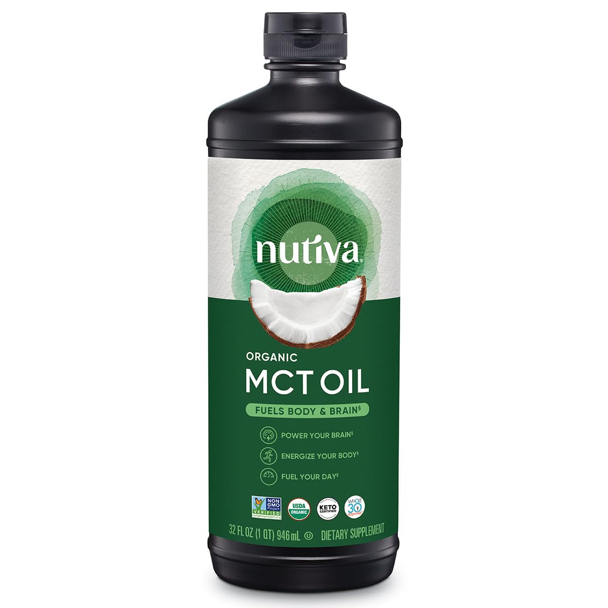 Nutiva Organic MCT Oil with Caprylic and Capric Acids from non-GMO, USDA Certified Organic Fresh Coconuts, 32-ounce