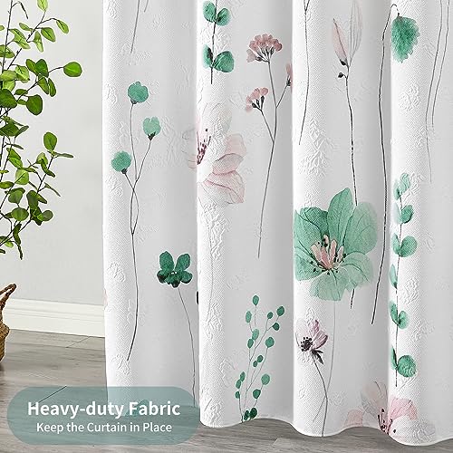 Image of QiyI Watercolor Floral Shower Curtain, 3D Embossed Textured Sage Green Flower Bathroom Curtain, Modern Minimalist White Cloth Bath Curtain, Waterproof Fabric Shower Curtain Set with Hooks, 72x72 Inch