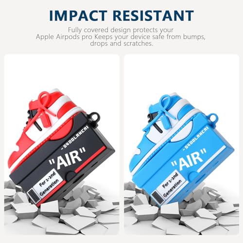 Image of [2Pack] Gedicht for Apple Airpods Pro Case Cover, Cute Cartoon Shoe Box Soft Silicone Protective Cases for AirPods Pro 1st Generation Case with Keychain for Women Men, Red+Blue