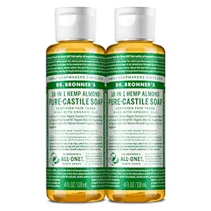 Dr. Bronner's - Pure-Castile Liquid Soap, Made with Organic Oils, 18-in-1 Uses: Face, Body, Hair, Laundry, Pets and Dishes, Concentrated, Vegan, Non-GMO (Almond, 4 ounce, 2-Pack) Dr. Bronner's - Pure-Castile Liquid Soap, Made with Organic Oils, 18-in-1 Uses: Face, Body, Hair, Laundry, Pets and Dishes, Concentrated, Vegan, Non-GMO (Almond, 4 ounce, 2-Pack)