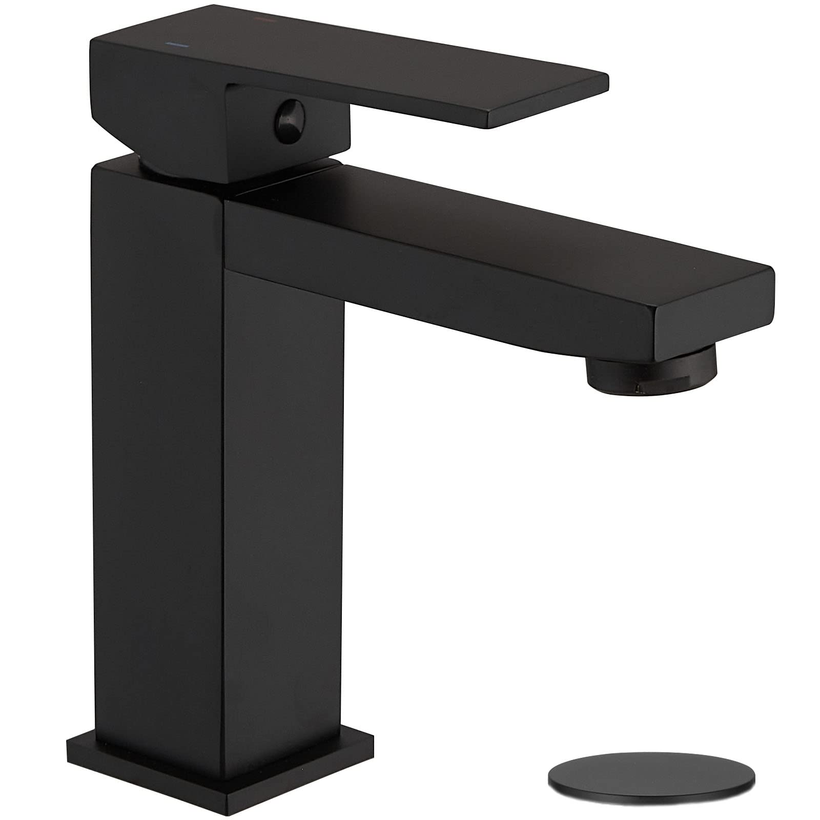 HOMEMYSTIQUEMatte Black Single Hole Bathroom Sink Faucet, Single Handle Brass Modern Faucet for Vanity Lavatory Bain, with Pop Up Drain Stopper & Supply Lines