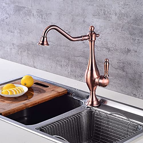 Robinet d'évier à poignée unique rouge bronze pour grand bac - 3