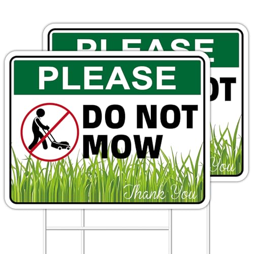 GXGGUS Please Do Not Mow Sign Do Not Mow Lawn Signs 2 Pack 13x10 Double-Sided Signs Corrugated Plastic H-Stake Metal Stakes Do Not Mow Sign for Yard and Outdoor Courtyard Land and Garden Lawn