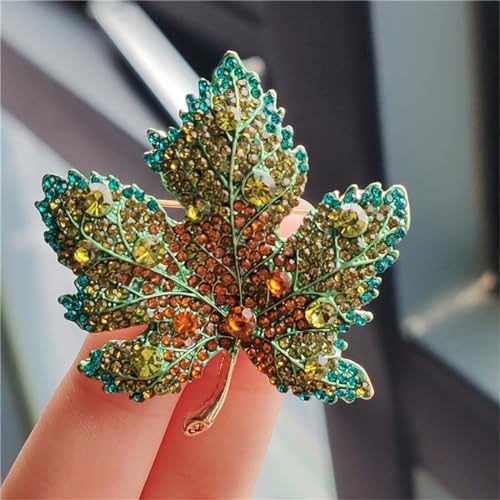 Image of WCRAZYE Rhinestone Maple Brooch Pin for Women Girls Sparkling Full Micro Pave Crystal Fall Thanksgiving Vintage Colorful Maple Leaf Lapel Pin Party Prom Wedding Thanksgiving Jewelry Gift