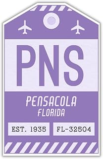 PNS Pensacola Florida Tag Sticker/Airport Code Baggage Decal/Collectible Travel Decor/Vintage Inspired Design (Purple)