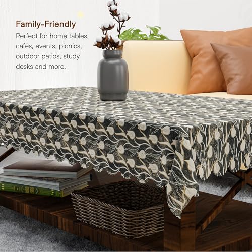 Image of Kuber Industries 36x54 Inch PVC Center Table Cover 4 Seater for Living Room and Home Decor | Waterproof and Anti-Slip Teapoy Cover | Table Protector Sheet | Tulip Luxury - Brown