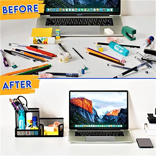2 Pack 3 in 1 Mesh Pen Holder for Desk, 3 Compartments Pencil Holder Desk Organizer Caddy with Sticky Notes Holder Easy Storage Suitable for Home, Office and School - Image 5