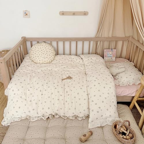Image of BuLuTu 100% Cotton Muslin Crib Duvet Cover for Infant Boys Girls Baby Toddler Bed Muslin Duvet Covers,Nursery Decoration,47 inchx59 inch, Primrose Print (No Filler)