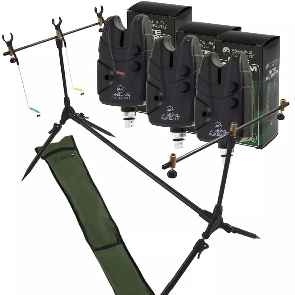 Carp Fishing Rod Pod with Buzz Bars & Rod Rests, 2 or 3 Bite Alarms, Adjustable Volume, Tone & Sensitivity 9V Batteries Included Session Pod (Session Pod & 3 Bite Alarms)