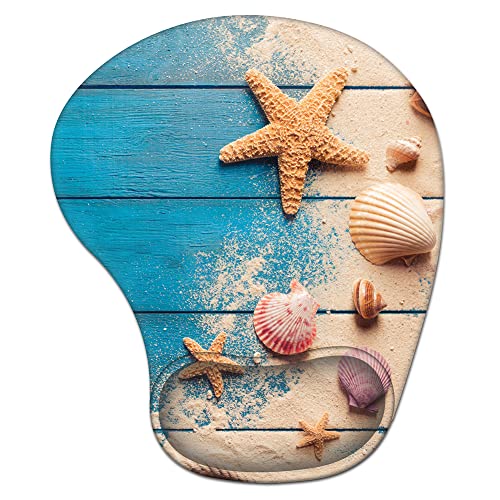 AOKSUNOVA Tapis de Souris Ergonomique avec Coussin en Gel - avec Repose-Poignet - Motif étoile de mer Bleue