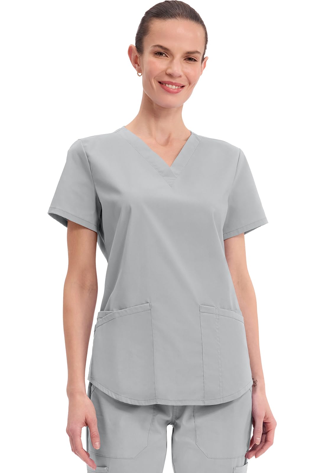 Cherokee Scrubs for Women V-Neck Top, 3 Pockets, Fade Resistant, Soft Stretch Fabric with Shirttail Hem & Side Vents - WW665