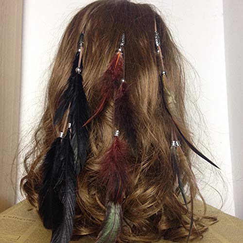 Feather Headband Hippie Indian Boho Hair Hoops Tassel Bohemian Headdress Headwear Headpiece Women Girls Kids Crown Hairband Hair Bands Party Decoration Cosplay Costume Handmade Hair Accessories Black #TOP2