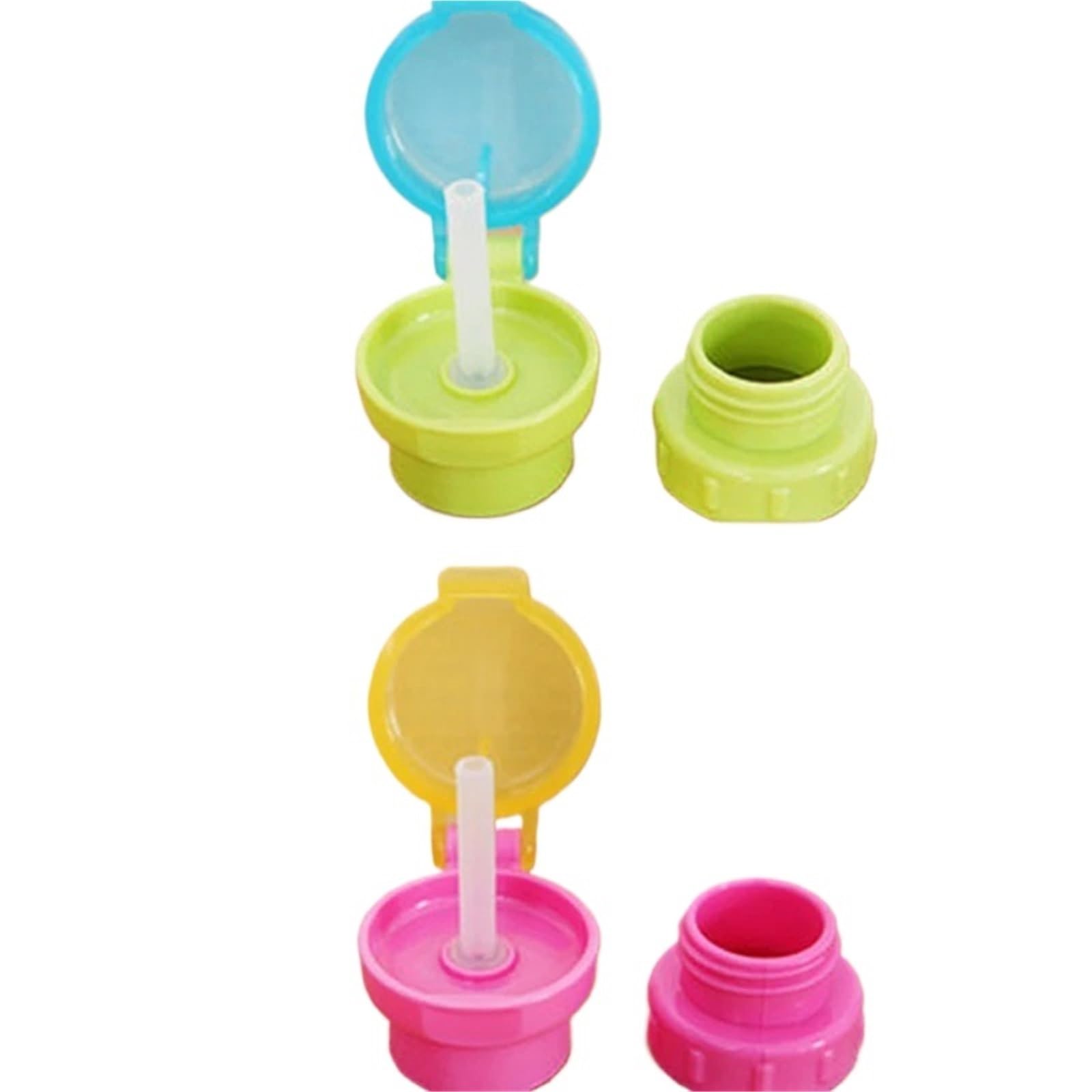 Eowstar 2pcs Spill Proof Water Bottle Cap with Straw - Twist Cover for Juice, Soda, and Water(Blue+Yellow)