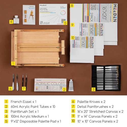 Image of MEEDEN Art Set with French Easel: Acrylic Painting Kit for Adult Artists