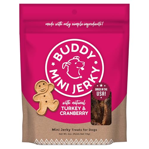 Buddy Biscuits Mini Jerky, Made in USA, Premium Dog Treats, Natural Turkey & Cranberry 4oz