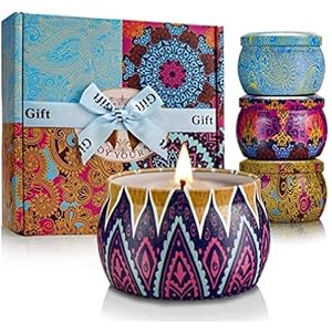 Scented Candles Gift Set, 8% Essential Oil, 4 Pack Aromatherapy Candle, Stress Relief Gifts for Women,120H Burning…