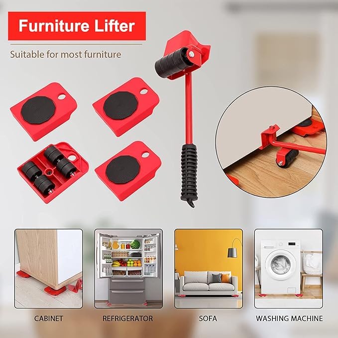 Image of DecorTwist Furniture Mover & Lifter Set with 360 Rotating Wheel Pads - Move Sofa, Fridge, Bed & Washing Machine Without Lifting | Floor-Safe Steel Tool for Tiles, Marble & Wood