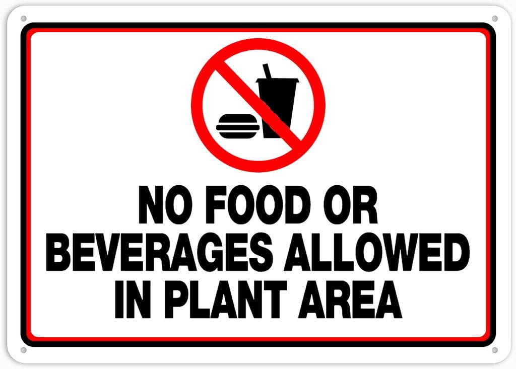 8"x12" Aluminum Metal Sign - No Food Or Beverages Allowed In Plant Area - For Home, Bar, Club, Kitchen, Restaurant Wall Decor