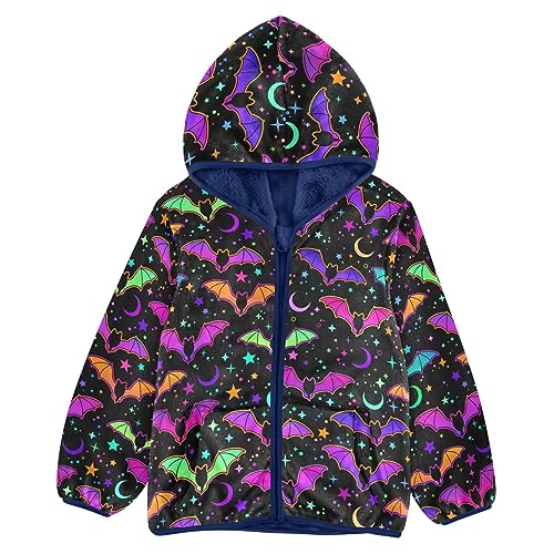 Colorful Bats Boys Fleece Hoody Jacket Zip Up Coat Warm Fall Winter Plush Jacket Long Sleeve Outerwear