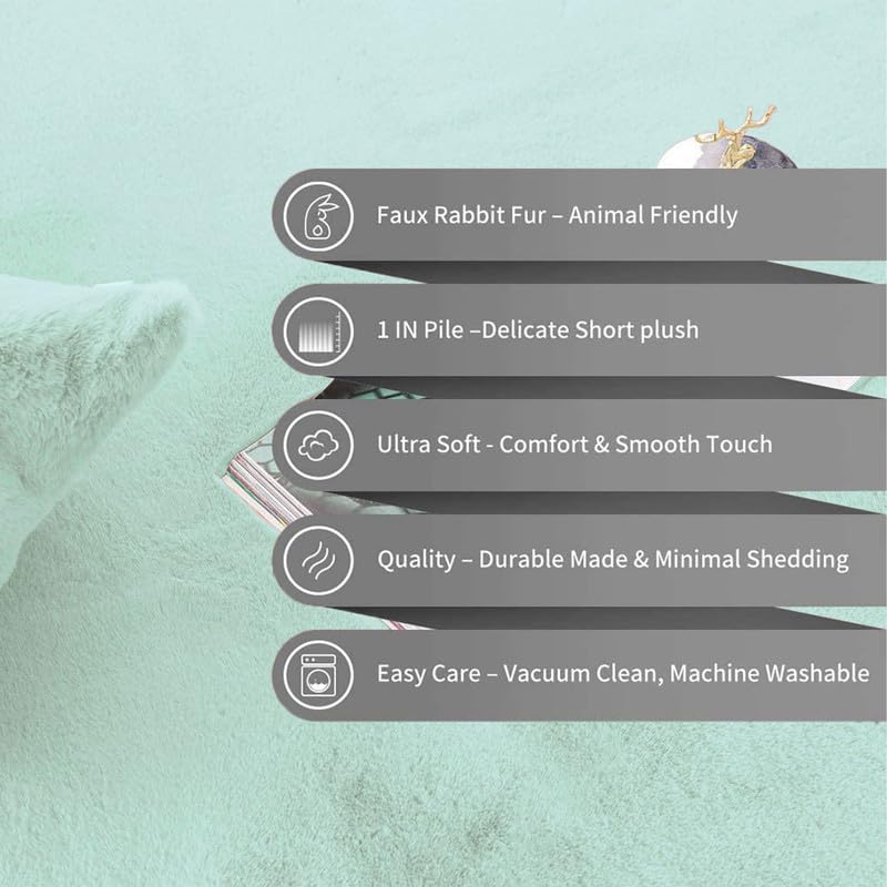 Image of Rabbit Fur Area Rug 6x8 Ft | Super Soft Plush Carpet with Anti-Slip Backing | Washable Luxury Rug for Bedroom, Living Room & Home Decor