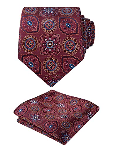 Image of Alizeal Mens Vintage Solid Plaid Tie with Pocket Square 3.15inches Necktie Set