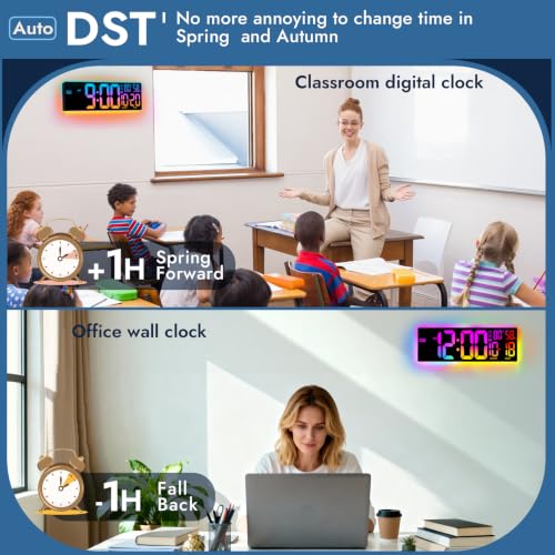 16.5" Large Digital Wall Clock with RGB LED Display & Backlight, Remote - Image 5