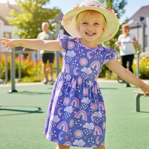 Image of Toddler Little Girls Casual Dresses Short Sleeve Crew Neck Graphic Cartoon Dress for 2-8 Years