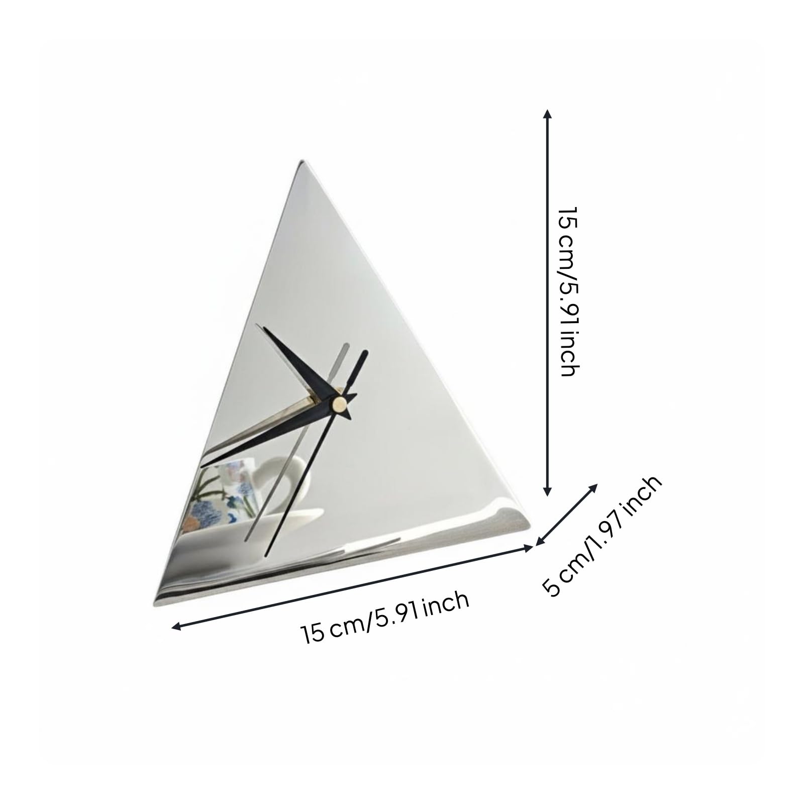 Metall Tischuhr europäischer Stil Standuhr poliert Metall-Standuhr für Wohnzimmer, Musterzimmer, S Triangle Mirrored