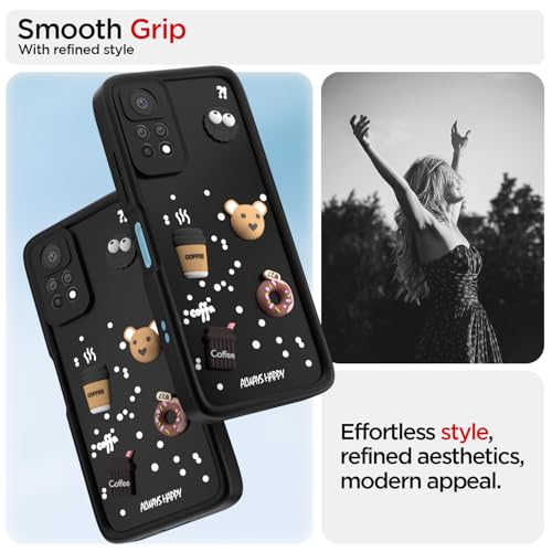 Image of Pikkme Back Cover for Redmi Note 11 Pro | Cute Fun Cartoon 3D Bear Silicone Full Body Protection Bumper Case (Black)