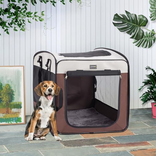 DONORO Dog Kennels and Crates for Medium Dogs, Portable Pop Up Indoor Pet Cage with Sturdy Wire Frame, Collapsible Travel Crate Soft Sided Cat Bag Escape Proof (Brown, 28.0" L x 18.0" W x 22.0" H) - Image 4