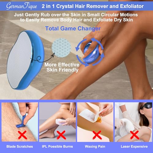 Germantique Crystal Hair Eraser,Natural Crystal Hair Remover,Reusable Painless Nano Glass Hair Removal Device Without Shaver,Gentle Crystal Epilator and Exfoliator for Soft Silky Skin(Royal Blue) - Image 4