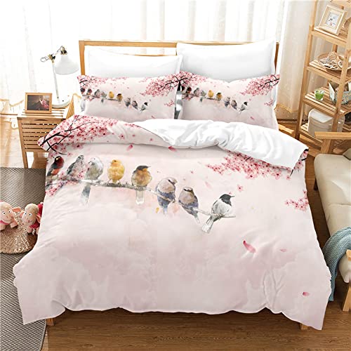 LLSZAHD Parure De Lit 220x240 Adulte Oiseau Rose Parure De Lit Adulte avec Fermeture éClair,...