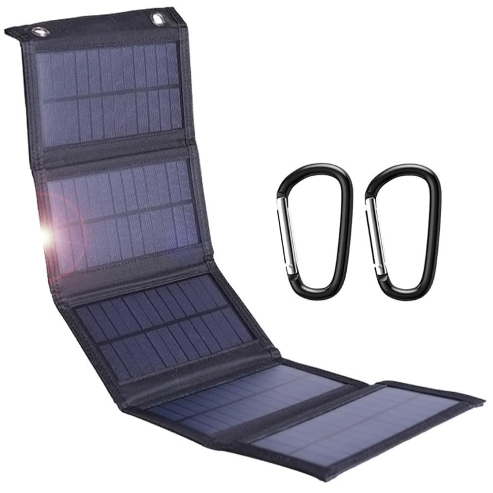 OUGETHER 10W Portable Solar Charger(5V/1A Max), Waterproof Foldable Solar Panel with USB Output Compatible with Phone, Watches, Small Appliances etc. for Outdoor Hiking Camping Backpacking