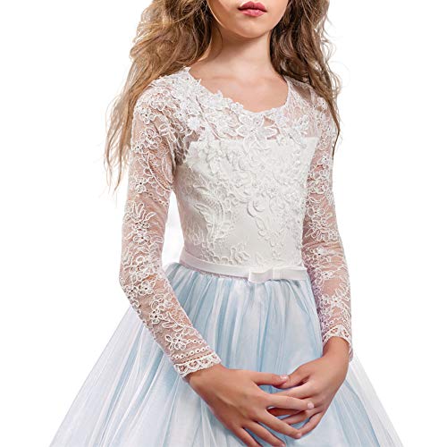 FYMNSI Flower Girl Tulle Dress Kids Lace Beaded Pageant Long Sleeve First Communion Christmas Wedding Cocktail Ball Gowns3