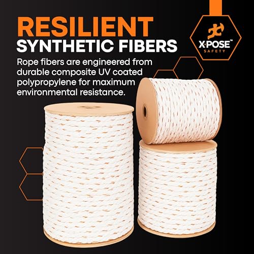 Image of Xpose Safety 3-Strand Twisted Poly-DAC (Poly Dacron) Combo Rope - 3 /8 inch x 1200′ - Heavy-Duty UV-Coated Safety Line for Commercial, Arborist, Marine, Towing, DIY Projects, Construction,Weather-Resistant