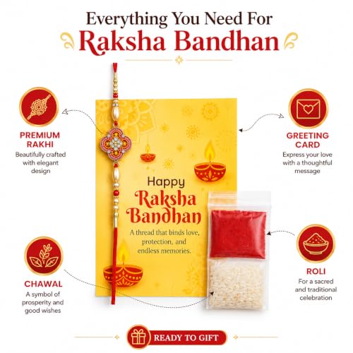 Image of Fairus Rakhi Set for Brother with Roli Chawal and Greeting Card | Traditional Bracelet for Rakshabandhan | Unique Combo Gift for Bhai