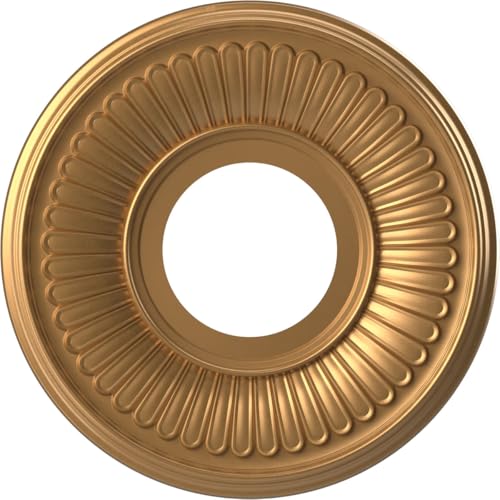 Image of Ekena Millwork CMP10BEBGL Berkshire Thermoformed PVC Ceiling Medallion (Fits Canopies up to 4 1 /2 inch), 10 inchOD x 3 1 /2 inchID x 3 /4 inchP, Bright Coat Gold