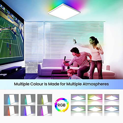 OTREN Plafon LED Techo con RGB Retroiluminación, Regulable Lámpara de Techo con Mando a Distancia, Luz Panel para Baño, Salón, Dormitorio, Cocina, Oficina, Cuadrada, Ø30CM - imagen 2