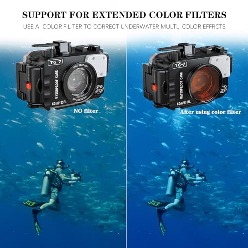 Image of TG-7 Underwater Camera Housing Case, 60m /195ft Waterproof, PC Material with O-Ring Seal, Compatible with Olympus OM System Tough TG-7 (Black)
