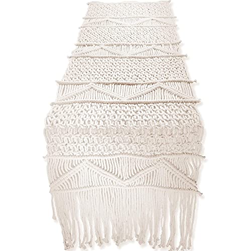 OVNSHVN Makramee Tischläufer Makramee Tischset Boho Beige Handgewebt Im Nordischen Stil Hochzeitsdeko Vintage Tischdecke 35cm*180cm