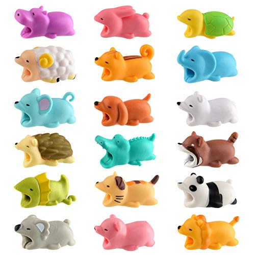 TUPARKA 18 PCS Protector de Cable Cute Animals,Mordeduras de Cable, Diseño de Huesos de Animales Compatible with iPhone/Android (18 PCS)