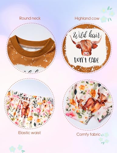 Image of Toddler Girl Clothes Fall Winter Outfits Wild Hair Don't Care Highland Cow Sweatshirt Pants Western Cowgirl Outfit